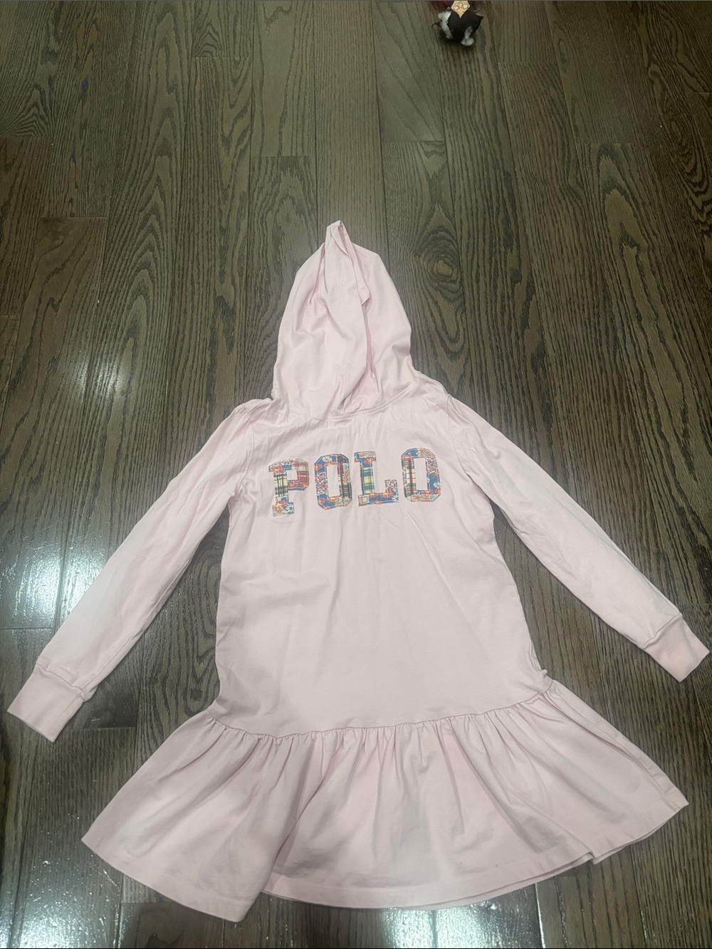 Polo by Ralph Lauren Pink Hooded Ruffle Hem Dress with Multicolor Logo